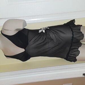 Victoria's Secret Y2K black Mesh Lingerie Slip Dress Negligee Embroidered Flower